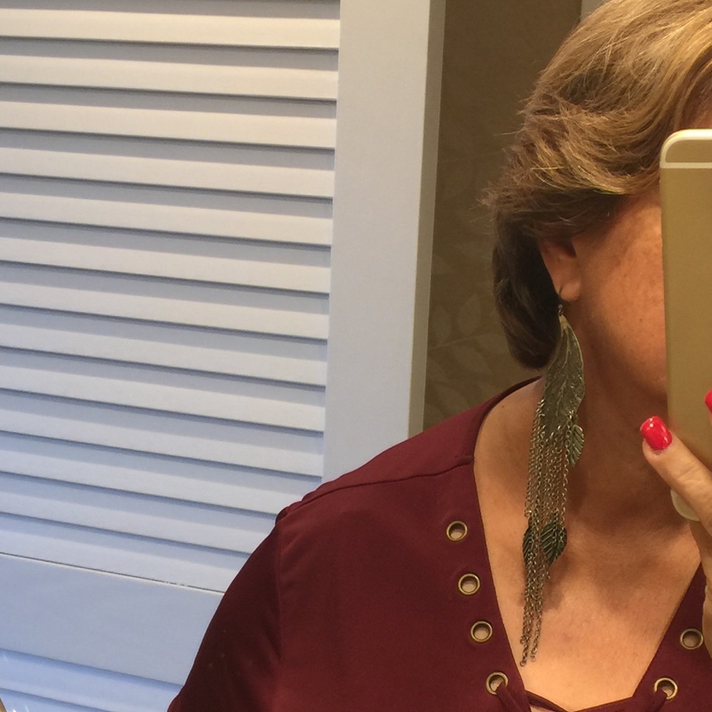 Super Long 7-3/4” Metal Feather & Chani Earrings